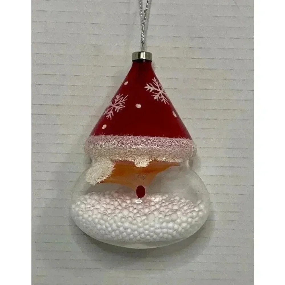 Santa Glass Ornament With Faux Snow On The Inside 4 1/2 Inches